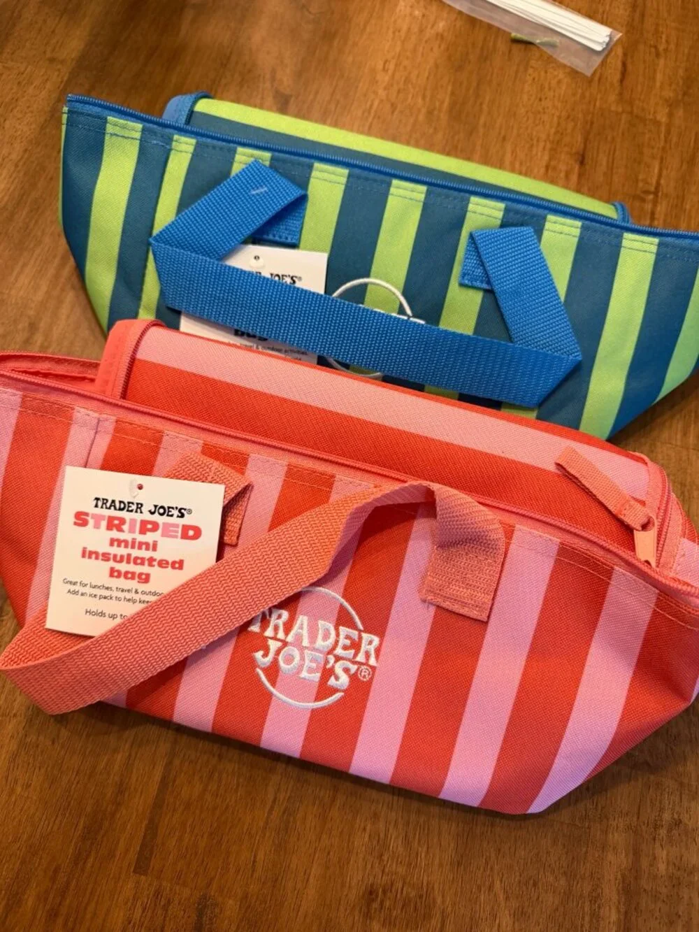 Trader Joe's Limited Edition Striped Mini Insulated Cooler Bags – Pink & Blue/Gr